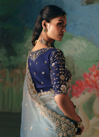 Monjolika Fashion Fancy Fabric Embroidered Saree in Blue | Grocsy