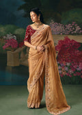 Monjolika Fashion Fancy Fabric Embroidered Saree in Peach | Grocsy