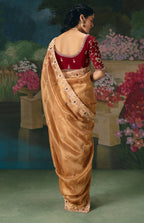 Monjolika Fashion Fancy Fabric Embroidered Saree in Peach | Grocsy