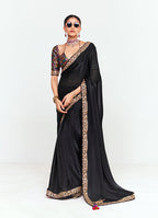 Monjolika Fashion Fancy Fabric Embroidered Black Saree | Grocsy