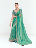 Monjolika Fashion Fancy Fabric Embroidered Sea Green Saree | Grocsy
