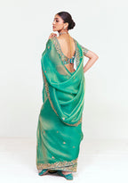 Monjolika Fashion Fancy Fabric Embroidered Sea Green Saree | Grocsy