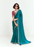 Monjolika Fashion Fancy Fabric Embroidered Teal Saree | Grocsy