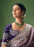Monjolika Fashion Lilac Fancy Fabric Embroidered Saree | Grocsy