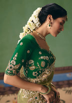 Monjolika Fashion Pista Green Fancy Fabric Embroidered Saree | Grocsy