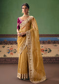 Monjolika Fashion Mustard Fancy Fabric Embroidered Saree | Grocsy