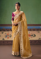 Monjolika Fashion Mustard Fancy Fabric Embroidered Saree | Grocsy