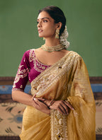 Monjolika Fashion Mustard Fancy Fabric Embroidered Saree | Grocsy