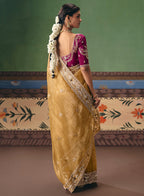 Monjolika Fashion Mustard Fancy Fabric Embroidered Saree | Grocsy