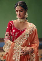 Monjolika Fashion Coral Fancy Fabric Embroidered Saree | Grocsy