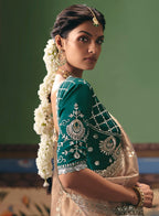 Monjolika Fashion Beige Fancy Fabric Embroidered Saree | Grocsy