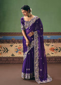 Monjolika Fashion Purple Fancy Fabric Embroidered Saree | Grocsy