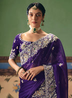 Monjolika Fashion Purple Fancy Fabric Embroidered Saree | Grocsy
