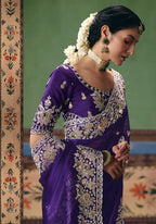 Monjolika Fashion Purple Fancy Fabric Embroidered Saree | Grocsy