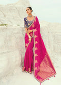 Monjolika Fashion Organza Viscose Satin Embroidered Rani Pink Saree | Grocsy