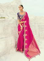 Monjolika Fashion Organza Viscose Satin Embroidered Rani Pink Saree | Grocsy