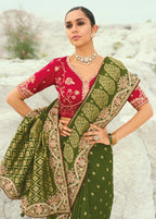 Monjolika Fashion Viscose Embroidered Mehendi Green Saree | Grocsy