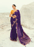 Monjolika Fashion Organza Viscose Satin Embroidered Purple Saree | Grocsy