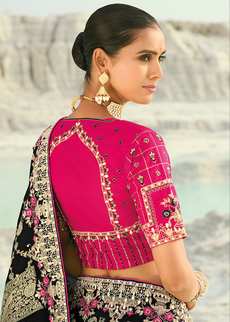 Monjolika Fashion Viscose Embroidered Black Saree | Grocsy