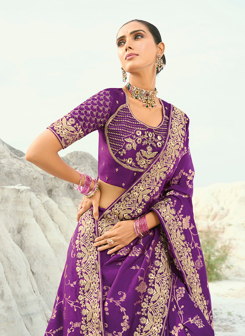 Monjolika Fashion Viscose Embroidered Dark Magenta Saree | Grocsy