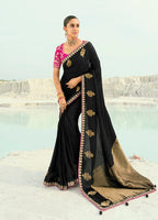 Monjolika Fashion Organza Viscose Satin Embroidered Black Saree | Grocsy