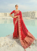 Monjolika Fashion Viscose Embroidered Red Saree | Grocsy