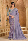 Monjolika Fashion Embroidered Faux Chiffon Lavender Saree | Grocsy