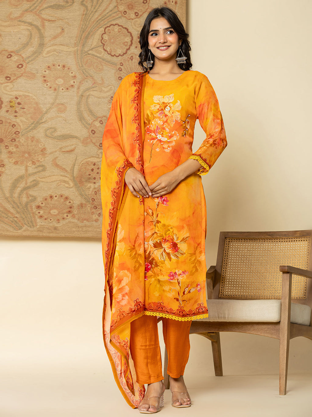 Yufta Pure Oragnza Kurta Set With Pant And Organza Dupatta Comes With Cotton Lining And Intricate Handwork | Grocsy