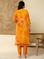 Yufta Pure Oragnza Kurta Set With Pant And Organza Dupatta Comes With Cotton Lining And Intricate Handwork | Grocsy