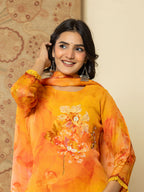 Yufta Pure Oragnza Kurta Set With Pant And Organza Dupatta Comes With Cotton Lining And Intricate Handwork | Grocsy