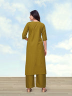 Monjolika Fashion Olive Green Cotton Flex Casual Regular Fit Kurti With Pant | Grocsy