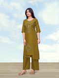 Monjolika Fashion Olive Green Cotton Flex Casual Regular Fit Kurti With Pant | Grocsy