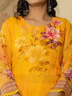 Yufta Pure Oragnza Kurta Set With Pant And Dupatta Comes With Cotton Lining And Intricate Handwork | Grocsy