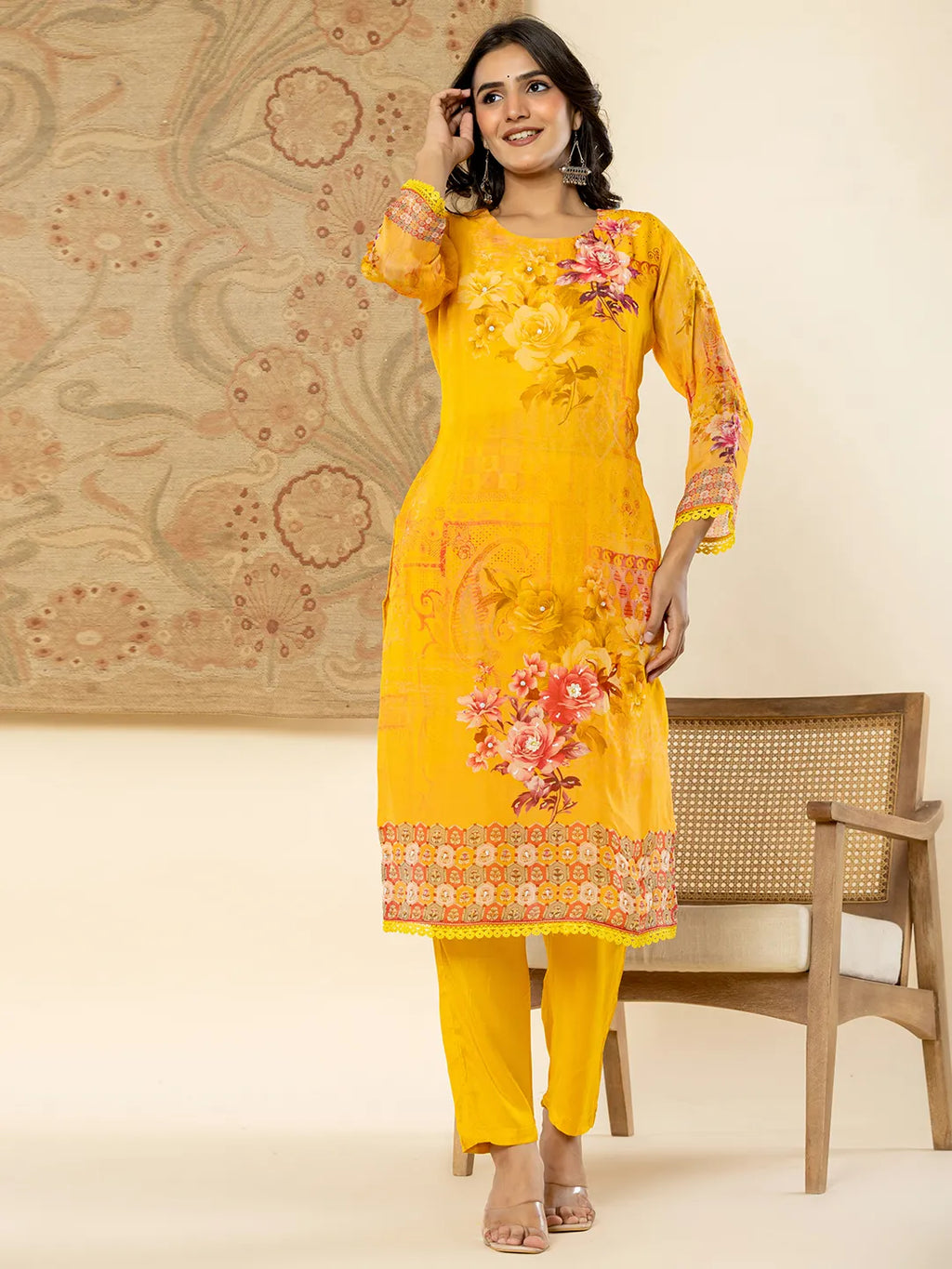 Yufta Pure Oragnza Kurta Set With Pant And Dupatta Comes With Cotton Lining And Intricate Handwork | Grocsy