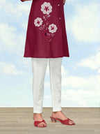 Monjolika Fashion Maroon Color Cotton Flex Embroidered Work Kurta Set | Grocsy