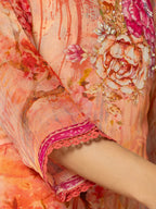 Yufta Pink Floral Embroidered Regular Sequinned Kurta with Trousers & With Dupatta | Grocsy