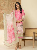 Yufta Oragnza Kurta Set With Pant And Dupatta Comes With Cotton Lining And Intricate Embroideries | Grocsy