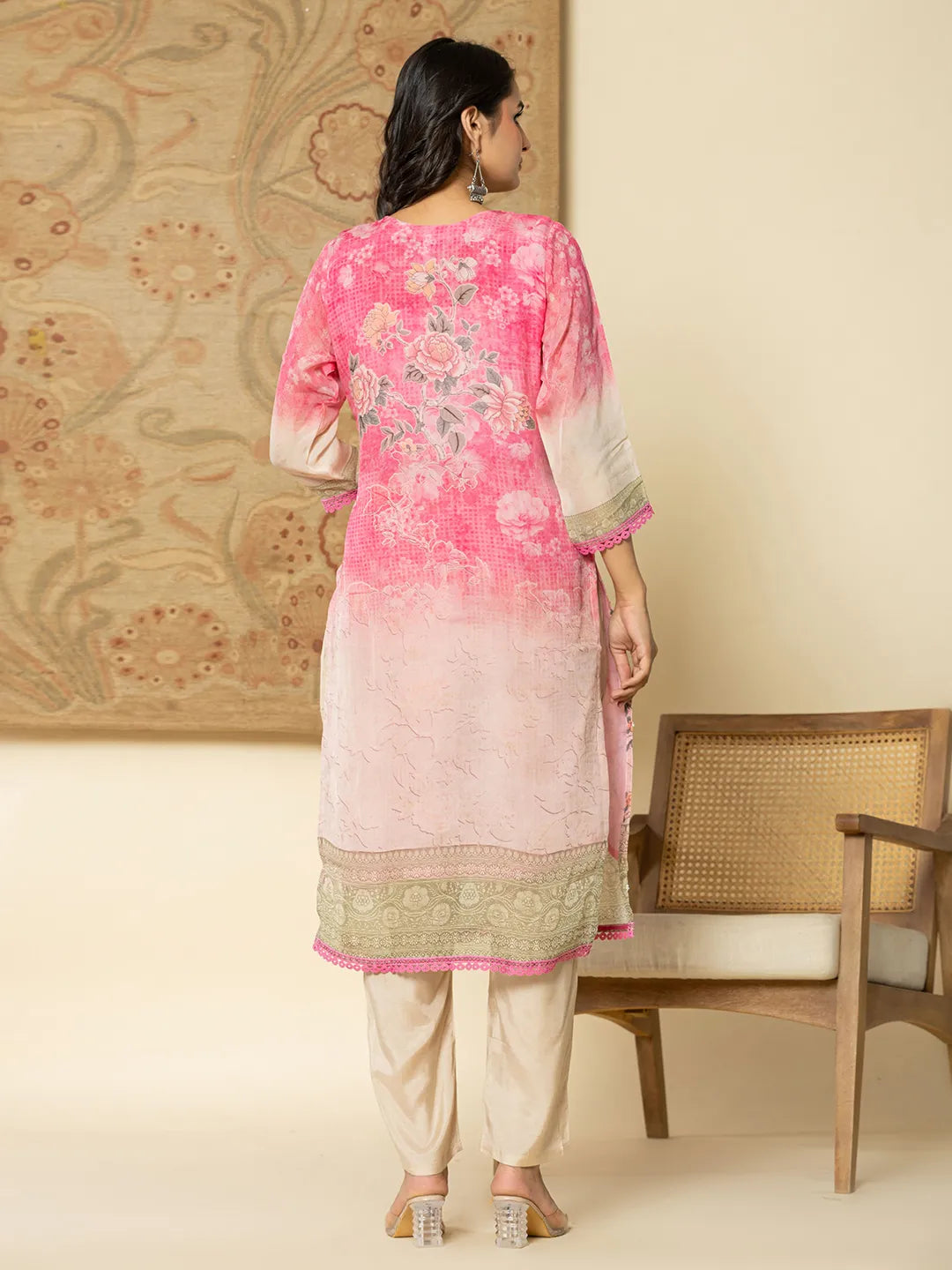 Yufta Oragnza Kurta Set With Pant And Dupatta Comes With Cotton Lining And Intricate Embroideries | Grocsy