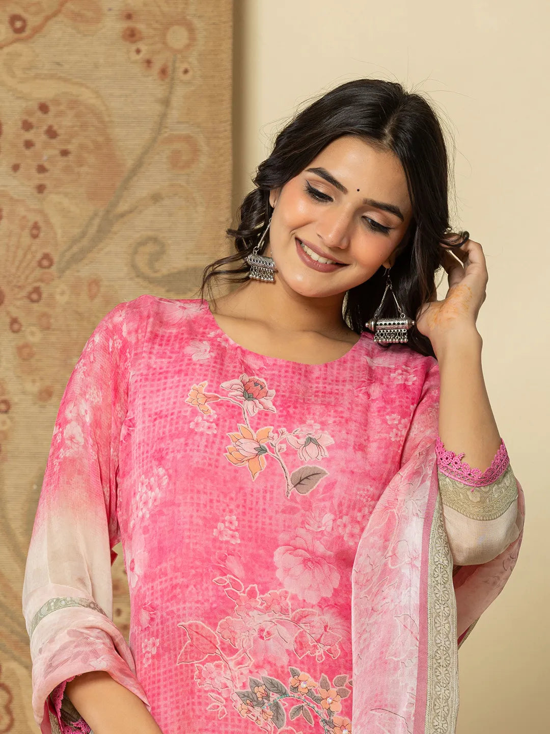 Yufta Oragnza Kurta Set With Pant And Dupatta Comes With Cotton Lining And Intricate Embroideries | Grocsy