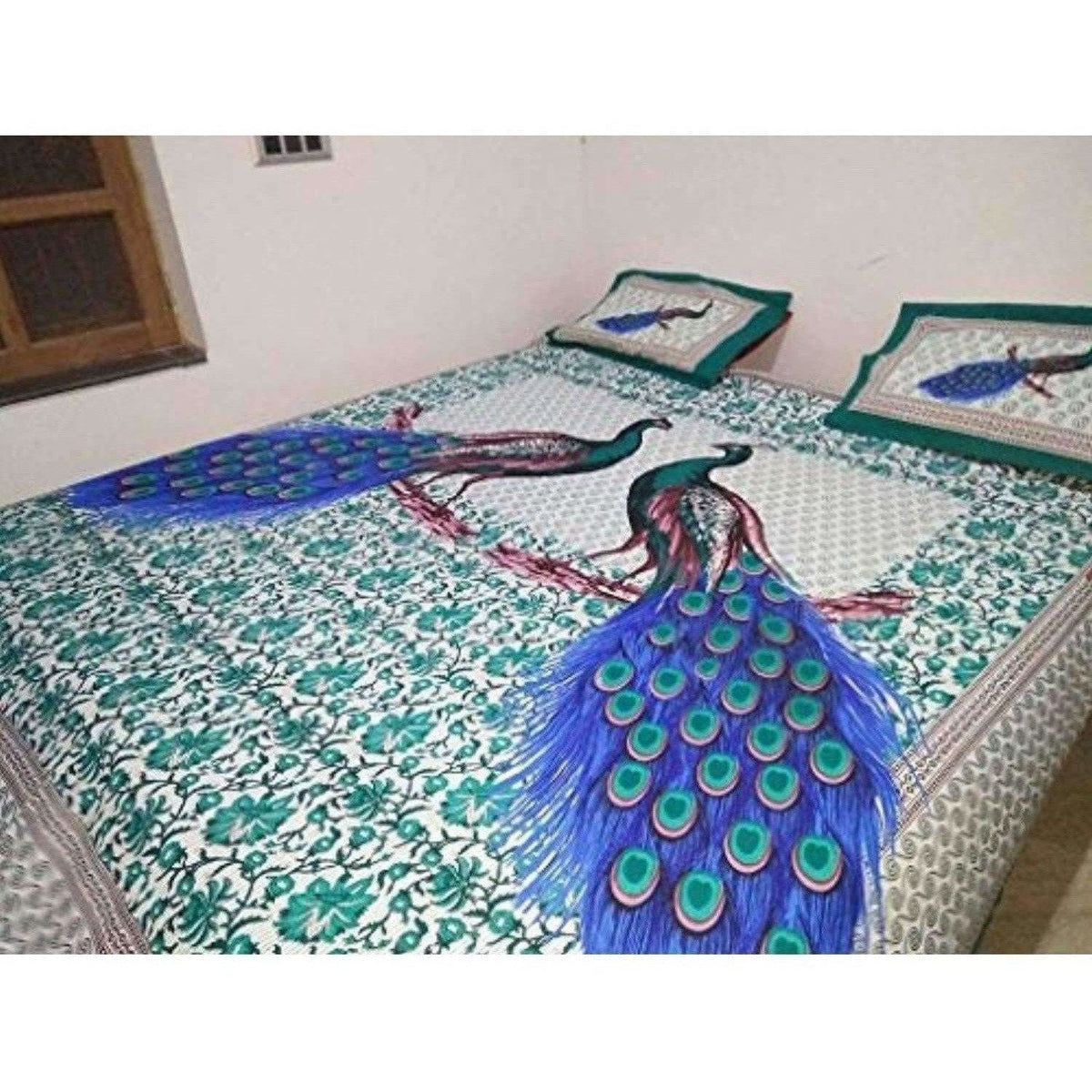 Multicolored Cotton Jaipuri Print Traditional Double Bedsheet with 2 Pillow Cover | Grocsy