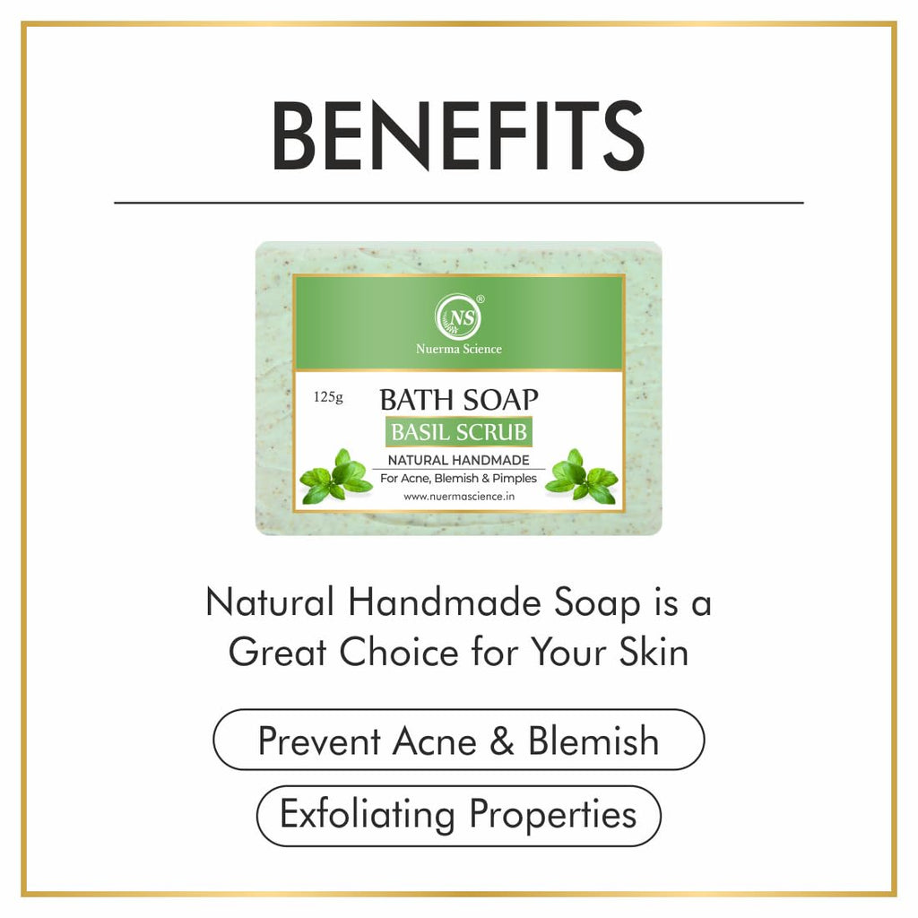 Nuerma Science Basil Scrub Bath Soap | For Acne, Blemishes & Pimples Control | Grocsy