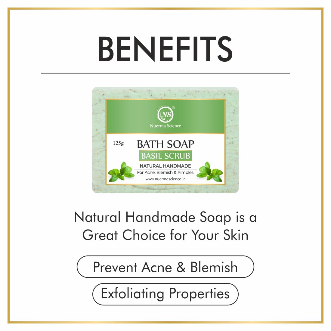 Nuerma Science Basil Scrub Bath Soap | For Acne, Blemishes & Pimples Control | Grocsy