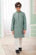 Raivat Ethnic Art Silk Embroidery Work Kids Kurta Pajama In Green Colour | Grocsy