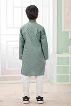 Raivat Ethnic Art Silk Embroidery Work Kids Kurta Pajama In Green Colour | Grocsy