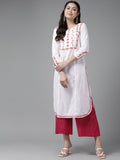 ADA Ethnic Motifs Chikankari Embroidered Floral Kurta | Grocsy
