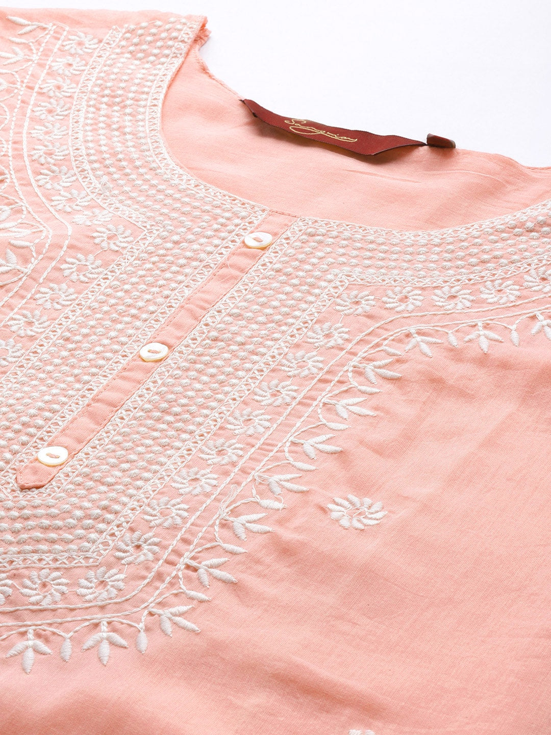Sangria Women Pink Embroidered Thread Work Pure Cotton Kurta with Trousers & With Dupatta | Grocsy