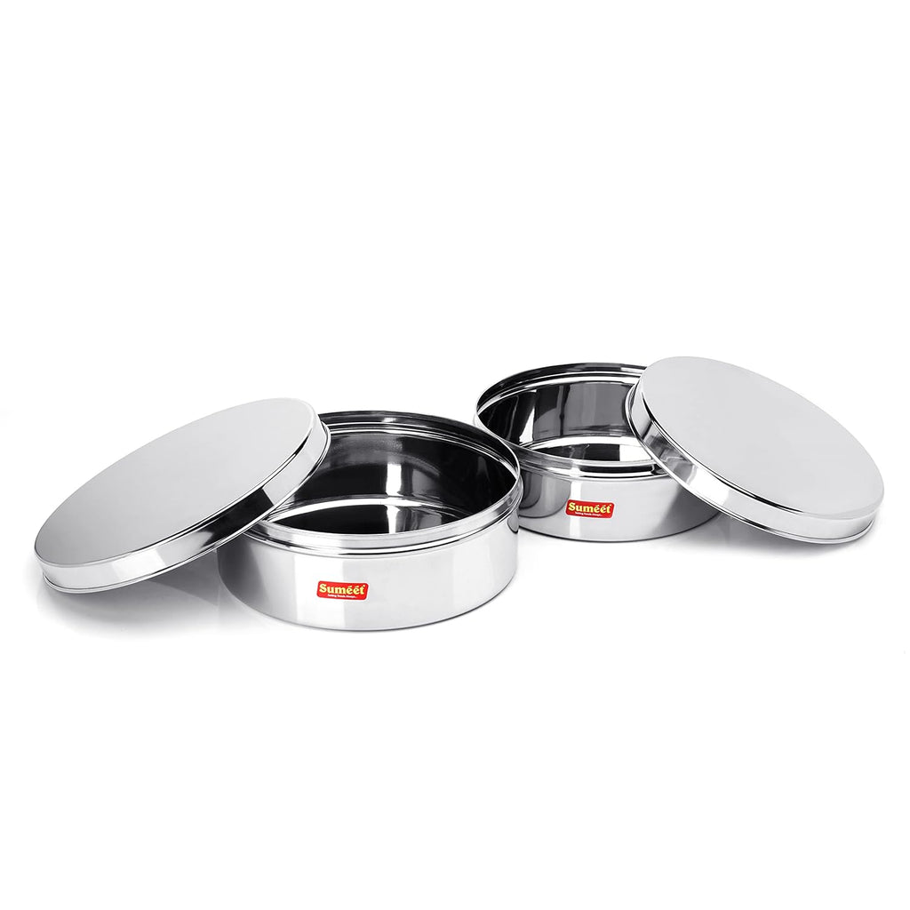 Sumeet Stainless Steel Flat Canisters/Storage Containers Set Of 2Pcs (1.2Ltr,1.5Ltr) | Grocsy