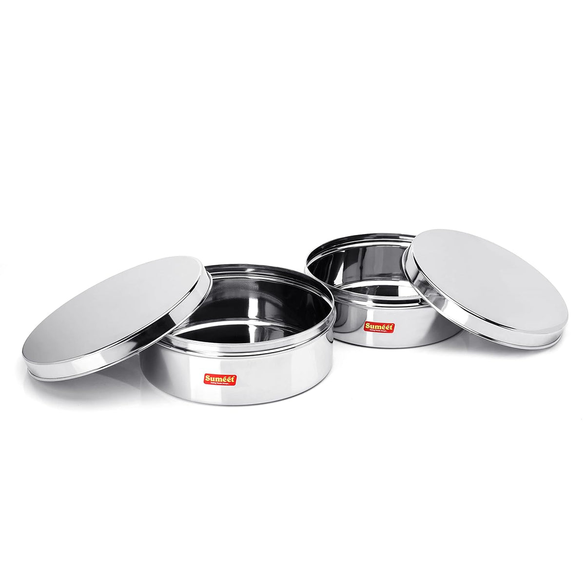 Sumeet Stainless Steel Flat Canisters/Storage Containers Set Of 2Pcs (1.2Ltr,1.5Ltr) | Grocsy