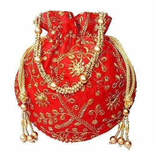 Ethnic Clutch Silk Potli Batwa Pouch Bag with Metal Bead work Gift | Grocsy