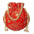 Ethnic Clutch Silk Potli Batwa Pouch Bag with Metal Bead work Gift | Grocsy